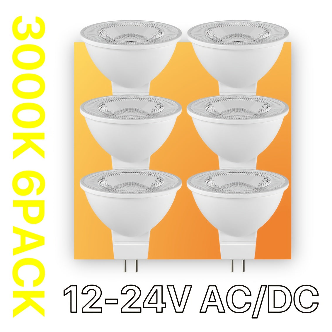 6 and 12 packs of MR16 LED bulbs with 5W GU5.3 non-dimmable spotlight bulb suitable for 12V-24V AC/DC low voltage. Ideal for landscape, cabin, boat, and yacht use.