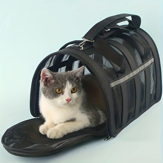 Portable pet carrier bag with locking safety zippers, airline approved.