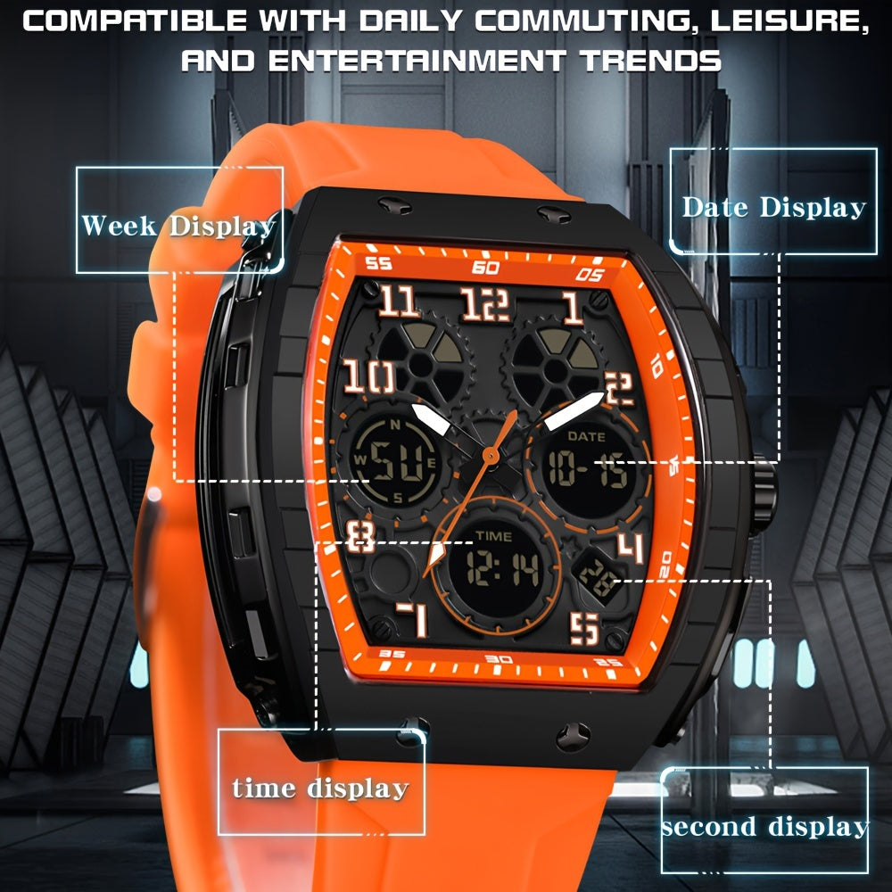 SANDA Fashionable Dial Men's Military Sports Wristwatch, equipped with a Silicone Strap, Multiple Functions, and Waterproof LED Clock.