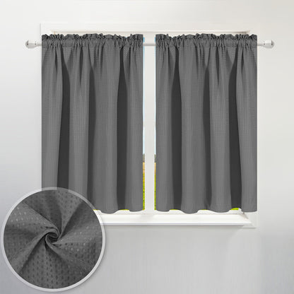 Set of 2 Waffle Weave Half Window Curtains. Waterproof Small Window Curtains for Bathroom, Ideal for Coffee Shops and Kitchens.