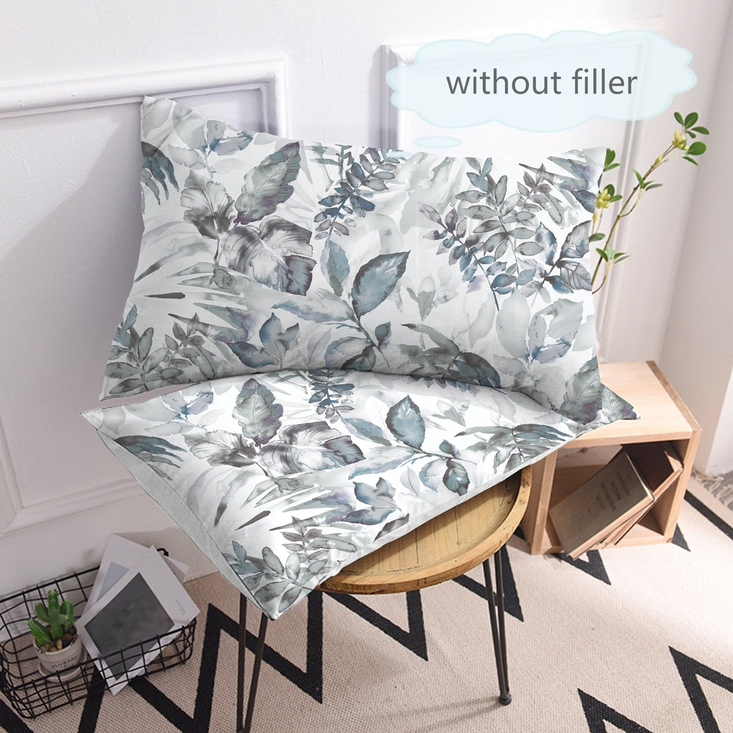 Leaf pattern brushed printed pillowcases, set of 2. Made from soft and breathable materials, perfect for enhancing the decor of your bedroom sofa or home. Pillow cores not included.