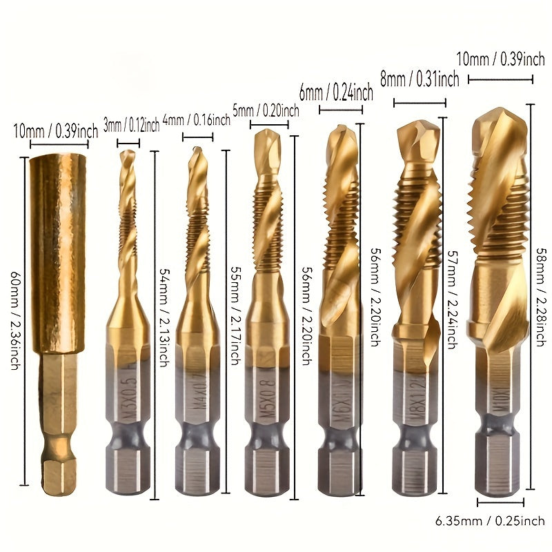 GOXAWEE 6-piece titanium drill tap set, for wood, plastic, and metal, with metric thread M3-M10 taps.