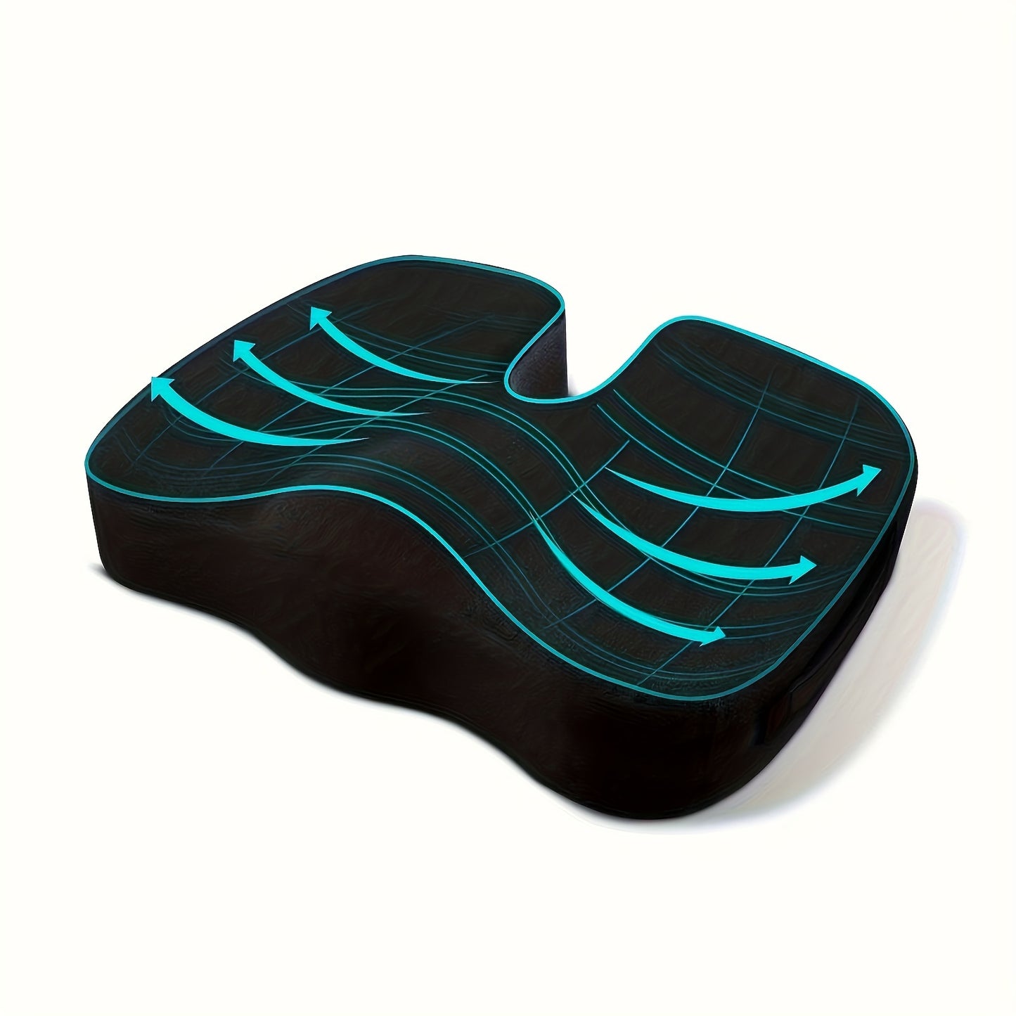 Memory Seat Cushion for Office Chair, Car, and Travel to relieve back and coccyx pain during long periods of sitting.