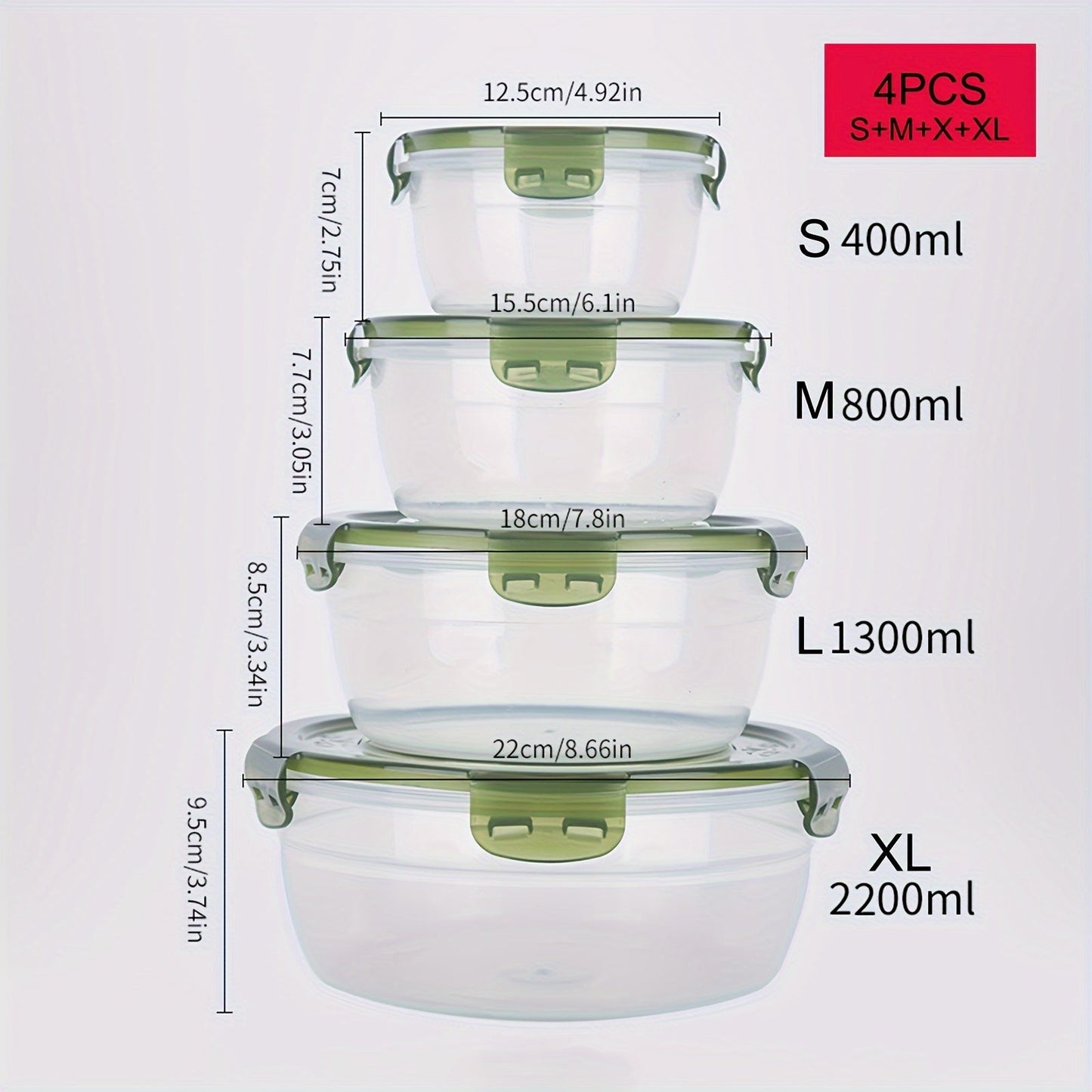 Set of 4 Storage Boxes, Contemporary Round Style for Fresh Food Storage, Convenient and Portable Containers for Refrigerator and Microwave Use, Perfect for Picnics, Camping, Back to School Supplies.