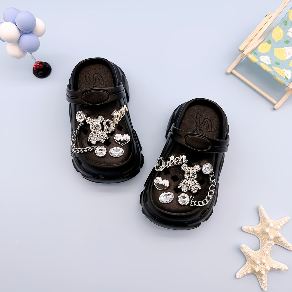 Kids EVA Clogs with Heart & Bear Charms, Casual Slip-On Sandals for Boys and Girls