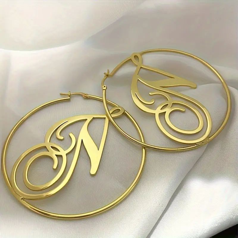 Set of 2 Custom Stainless Steel Initial Ring Earrings - Personalized with Letter Design, Great for Parties and Holiday Events, Perfect for Bridesmaid Gifts or Christmas Presents.