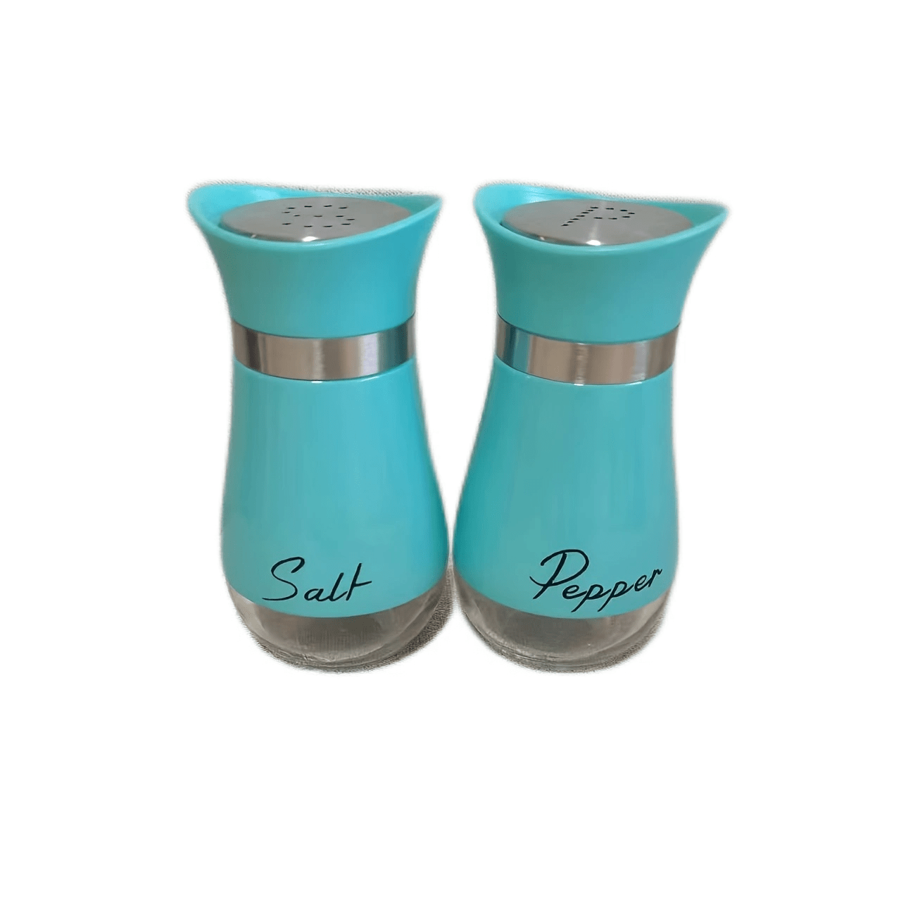 One set of 4 oz glass salt and pepper jars with stainless steel lids, perfect for kitchen, RV, camping, BBQ. Refillable design. Two jars in a set.