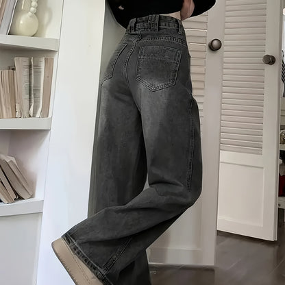 Women's Wide Leg Jeans in Black and Gray Korean Design