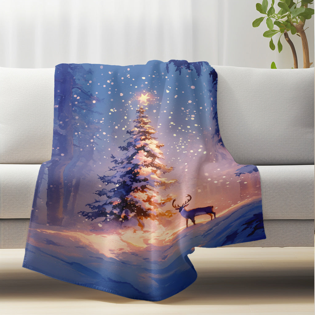 Contemporary Style Soft Flannel Fleece Blanket with Christmas Tree and Deer Design - 1 Piece, 200-250g Fabric Weight, Digital Print, All-Season Use, Washable, Multi-Functional for Sofa, Home, Office, Camping, and Travel - Polyester Cover Included.