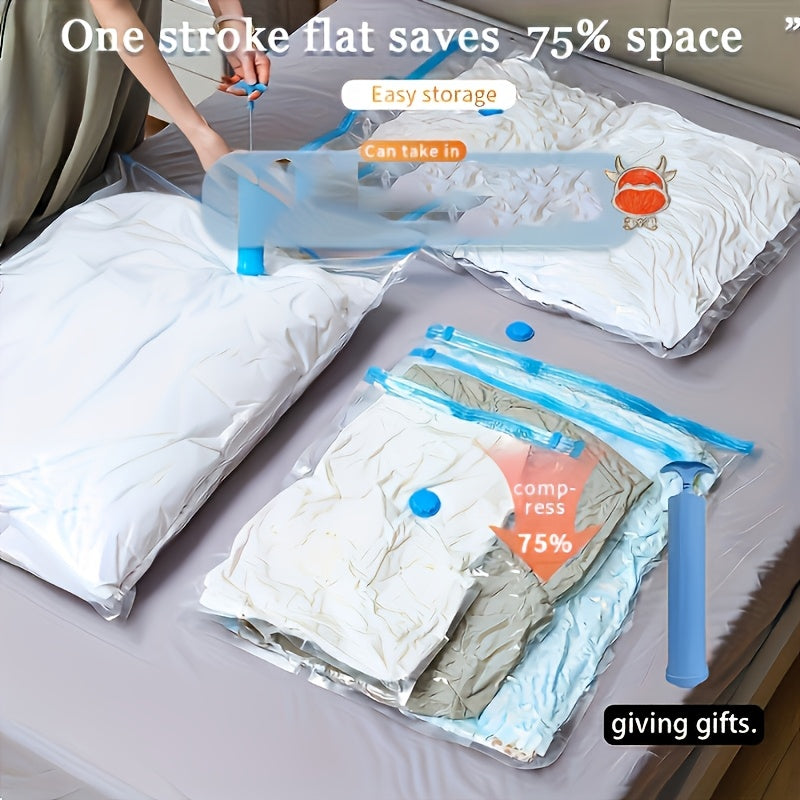 Space-saving vacuum storage bags in multiple sizes, includes manual pump - Made of plastic, rectangle-shaped, versatile for various uses, does not require electricity, provides safe and secure sealing.