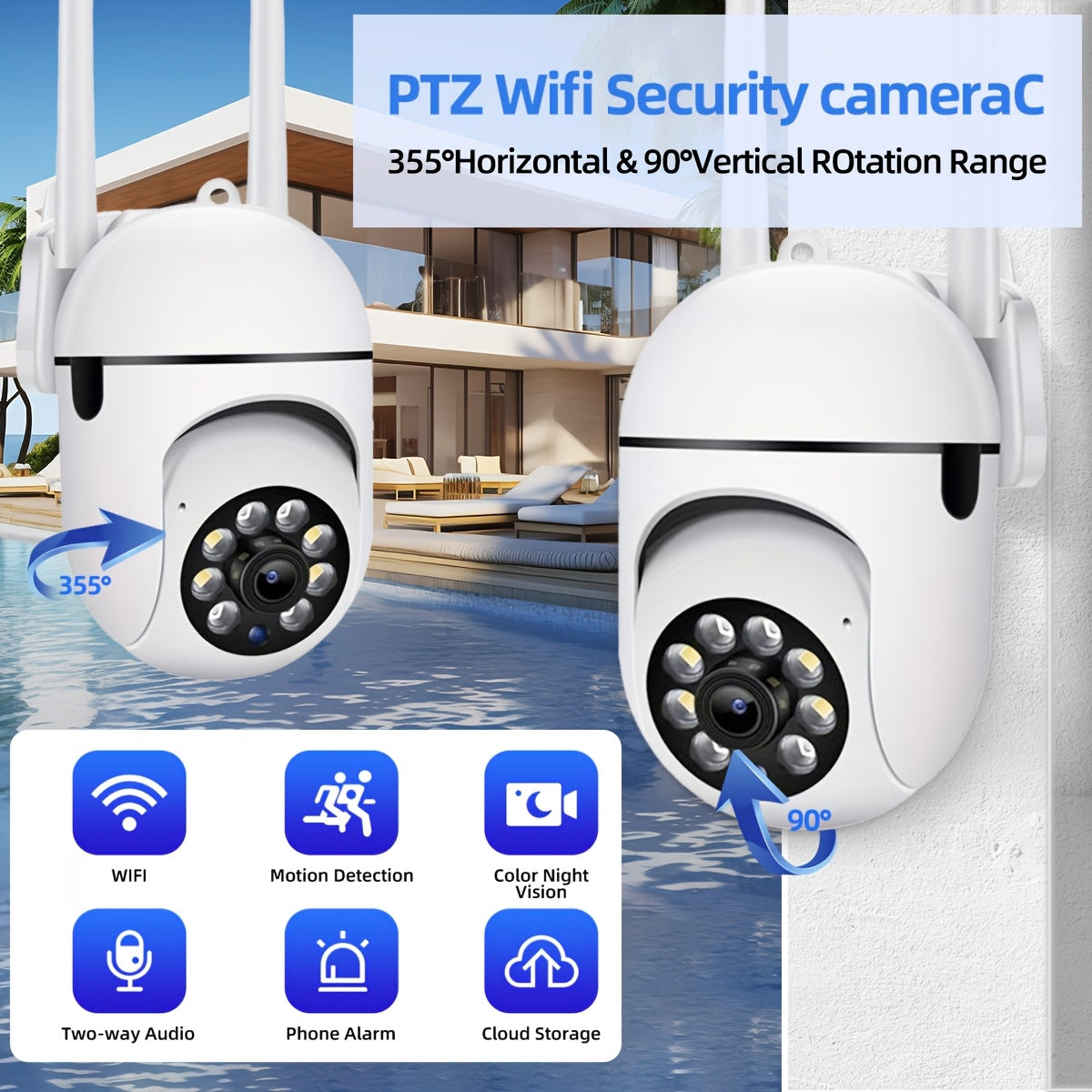 Introducing the JOOAN HD 1080P WiFi Security Camera, perfect for both indoor and outdoor use. With long-range night vision, 355° pan and talk, AI motion detection, two-way audio, and color night vision, this camera provides comprehensive home monitoring.