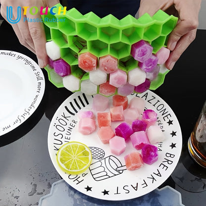 The Silicone Honeycomb Ice Tray is designed with 37 compartments and a lid for easy storage. Made of durable silicone, this tray is perfect for creating hexagonal ice cubes and can also be used for making chocolate, wax bottles, and candy. The flexible