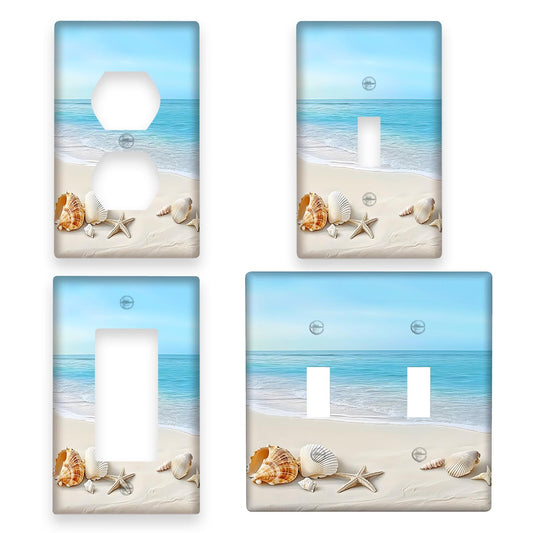 1pc Beach Ocean Theme Light Switch Cover for bedroom or bathroom. Easy to clean, no electricity required. Available in 1 or 2 gang sizes.