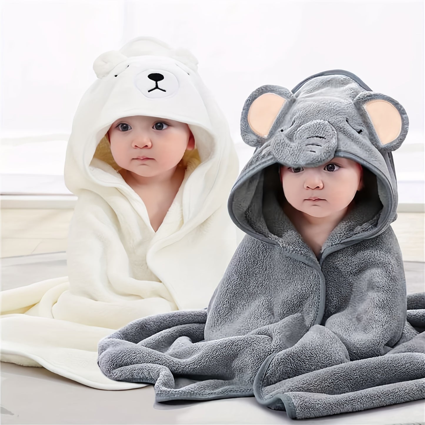 2 Youngsters' cartoon hooded bath towels: Soft, absorbent, and versatile for beach, swimming, and home use.