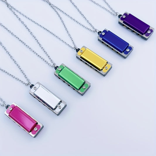 Necklace harmonica with four holes and eight tones for playing songs.