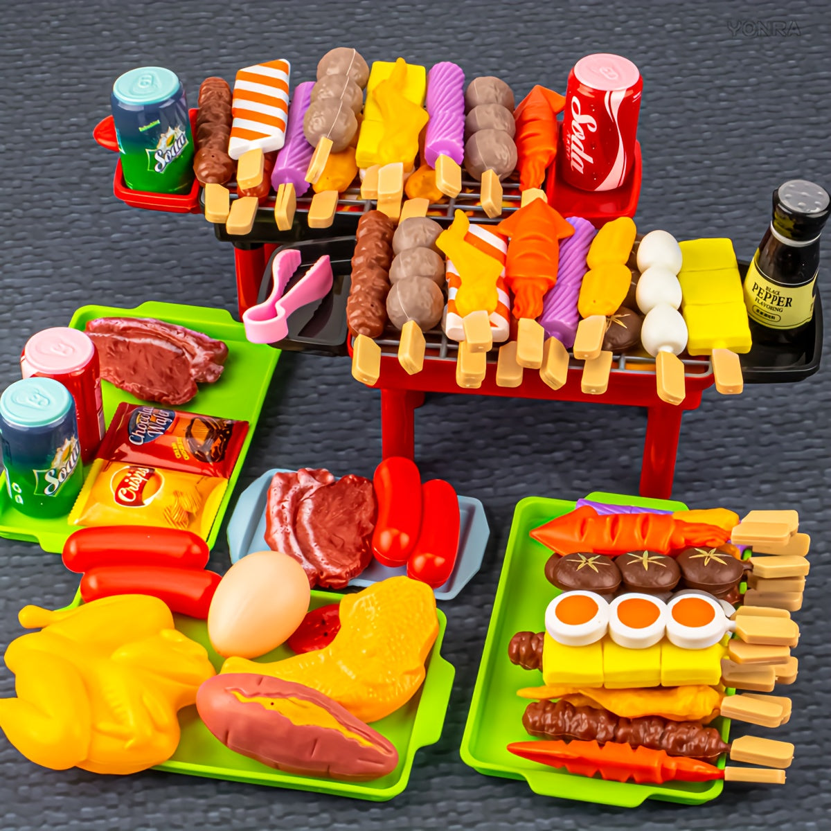 YONRA Kitchen Pretend Play Toys, Barbecue Set, Children's Cooking Toys, Simulation Food, Multi-set Gift For Kids, Girls, Boys, Toddlers