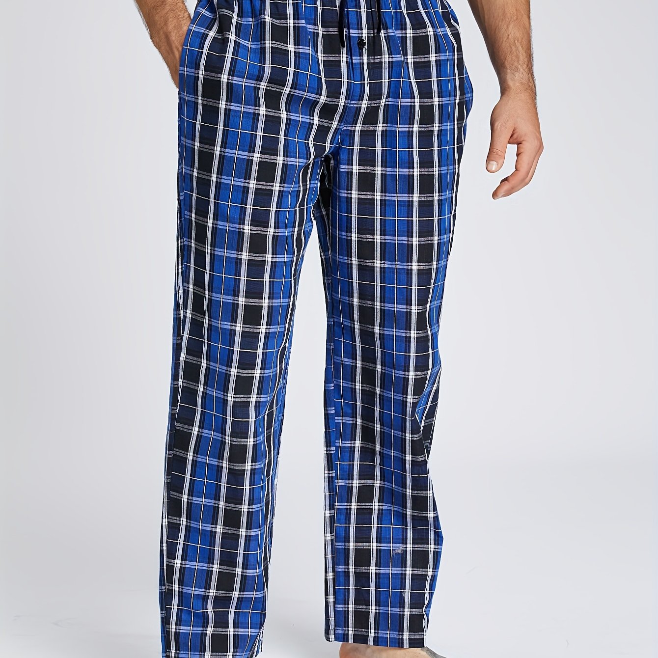 Men's Cotton Plaid Lounge Pants with Pockets