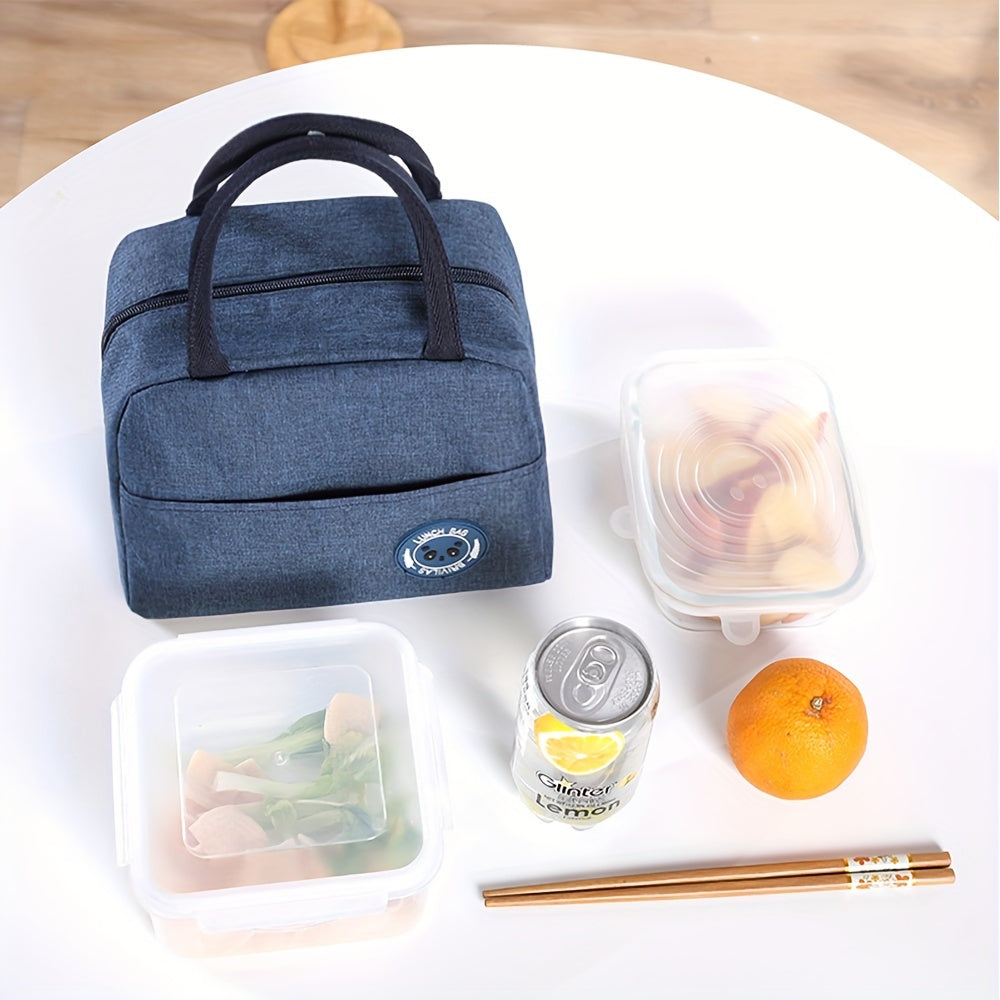 Insulated Lunch Bag made of Oxford Cloth, with Aluminum Foil Lining, Square Thermal Bento Box Carrier for Students that is Hand Washable