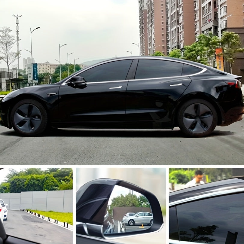 Black car window tint film roll for UV protection, measuring 300cmx50cm/118.11inx19.69in, suitable for both cars and homes.