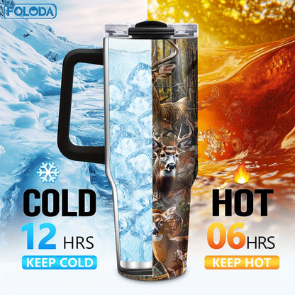 40oz Foloda Stainless Steel Insulated Tumbler with Hunting Theme, perfect for men on the go. Great gift for holidays or special occasions. Hand wash only. Ideal for running and outdoors.