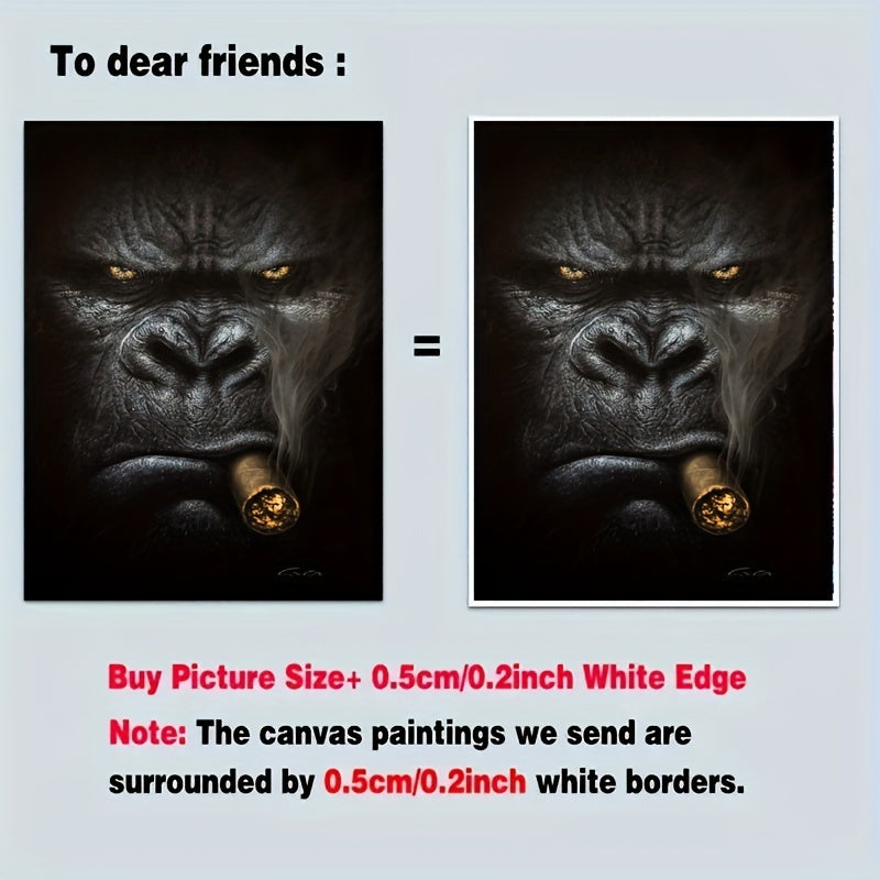 1pc Frameless Gorilla Smoking Canvas Wall Painting for Home Decor, No Frame