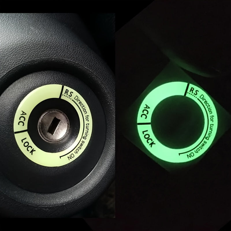 Glow-in-the-dark sticker rings for car ignition switches: decorative key ring for auto and motorcycle with universal 3D design.