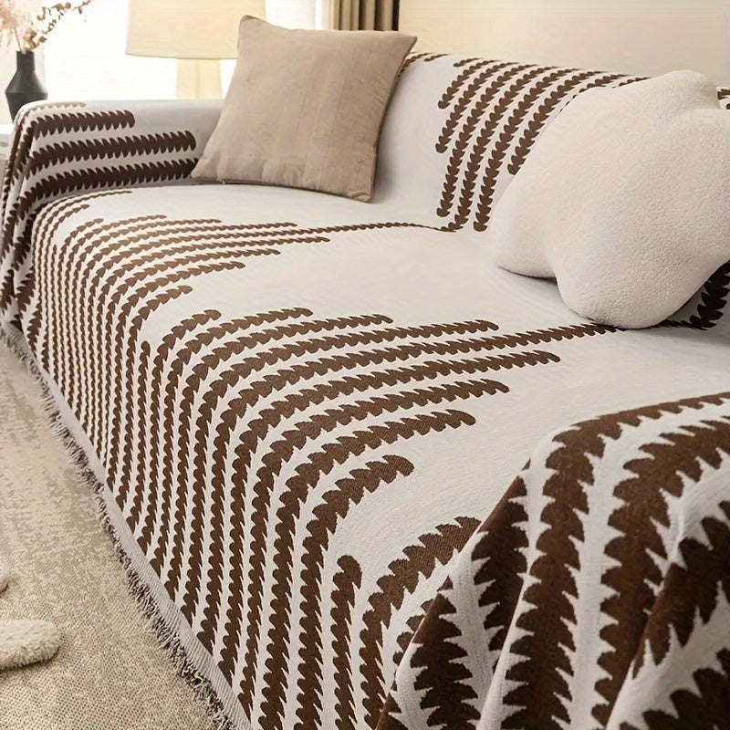 Plant pattern chenille sofa slipcover for all seasons, modern and simple design for furniture protection and home decor.