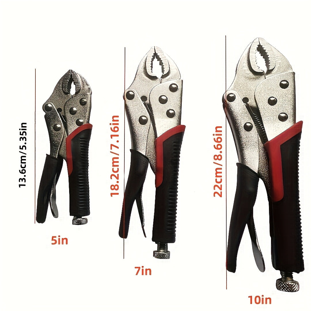 Multi-purpose pliers with adjustable jaw opening, heavy-duty steel grip, and anti-slip knurling for industrial and scientific applications.