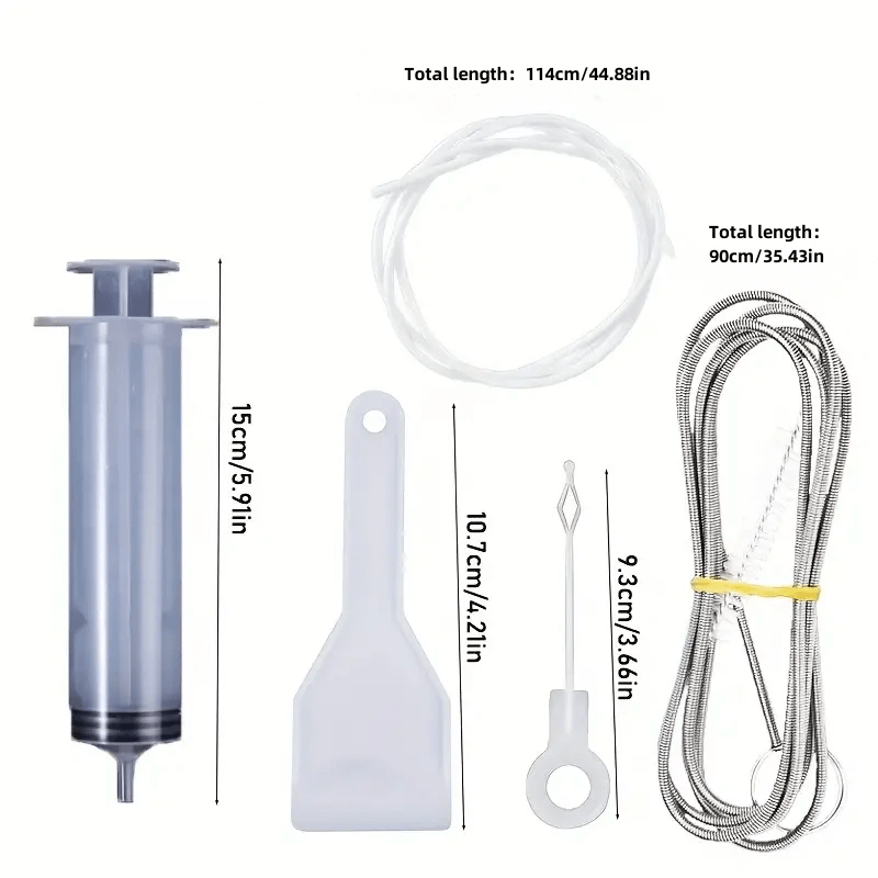 Набор щеток для чистки дренажей холодильника с длинной ручкой - 19 предметов, 150,01 см - включает в себя шланг с насосом, инструмент для прочистки и моющую щетку для устранения засоров и удаления запахов - Эффективное средство для чистки холодильника