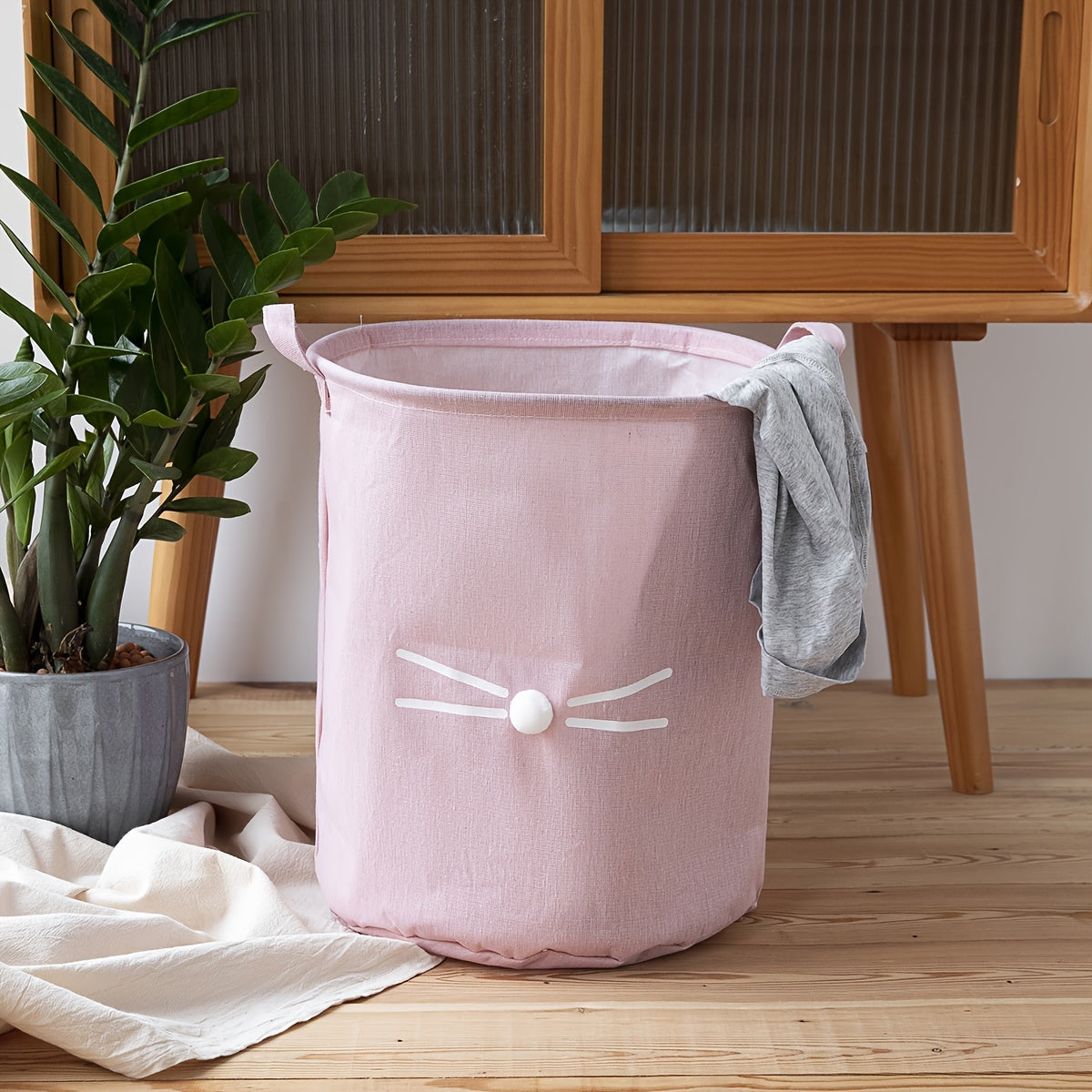 Large Bohemian Chic Laundry Hamper with Cute Cat Face Design - Waterproof & Collapsible Fabric Basket, Sturdy Handles for Easy Transport - Ideal for Home, Bedroom, Bathroom, Dorm Storage.