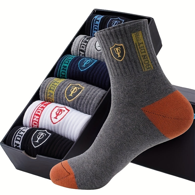 10 Pairs of Men's Sports Crew Socks with Letter Pattern