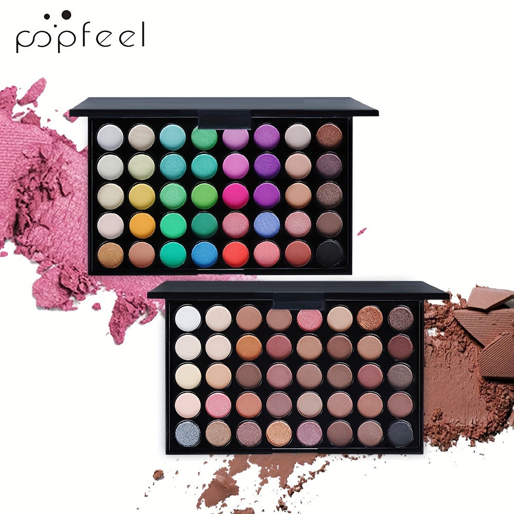 POPFEEL 40-Color Eyeshadow Palette with Brush - Shimmer & Matte Earth Tone Shades, Natural & Highlighter Shades, Pink, Yellow, Mixed System