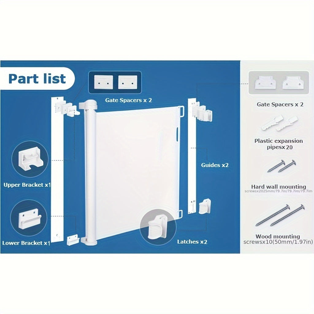 Easy to Install Safety Gate for Babies and Children - Sturdy ABS Plastic Retractable Gate with Mesh for Home Safety, Pet Barrier - No Assembly Necessary, Perfect for Ages 0-3