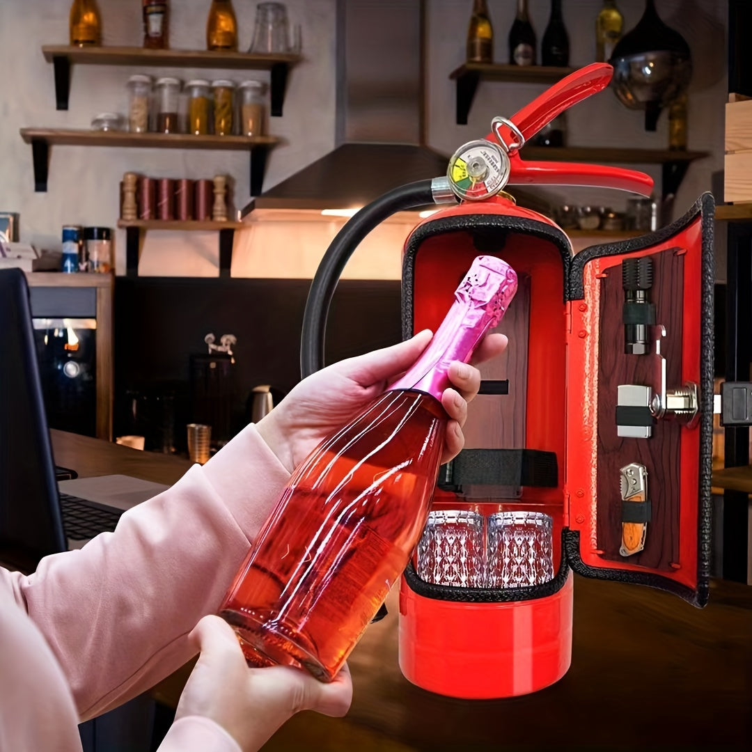 Unique Red Mini Bar in the Shape of a Fire Extinguisher - Artisan Metal Wine Cabinet for Whiskey Lovers, Ideal Present for the Holidays