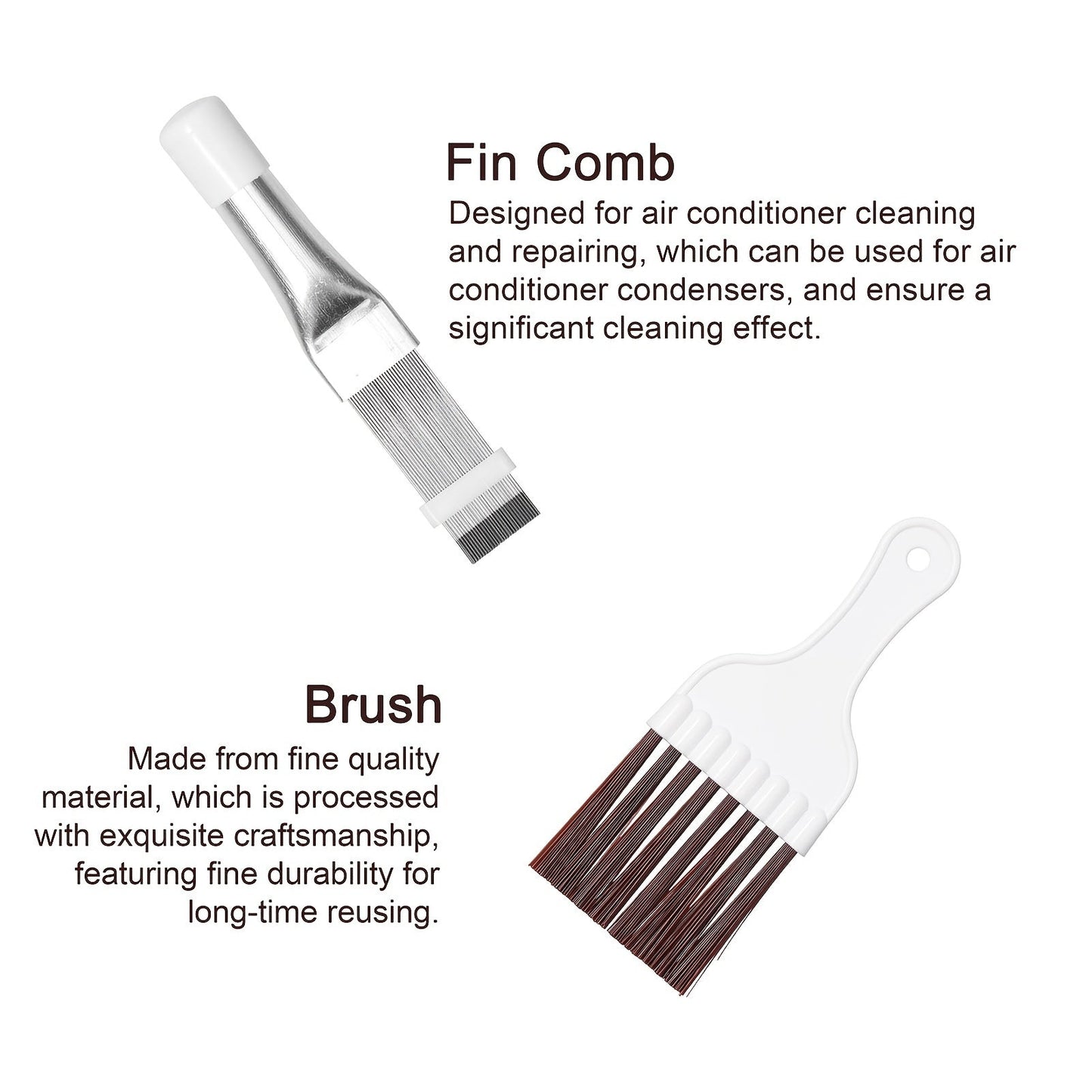 Air Conditioner Fin Comb Set - 2 Pieces with Plastic Handle and Stainless Steel Brush for Efficient Condenser Coil Cleaning and Repair - No Electricity Required