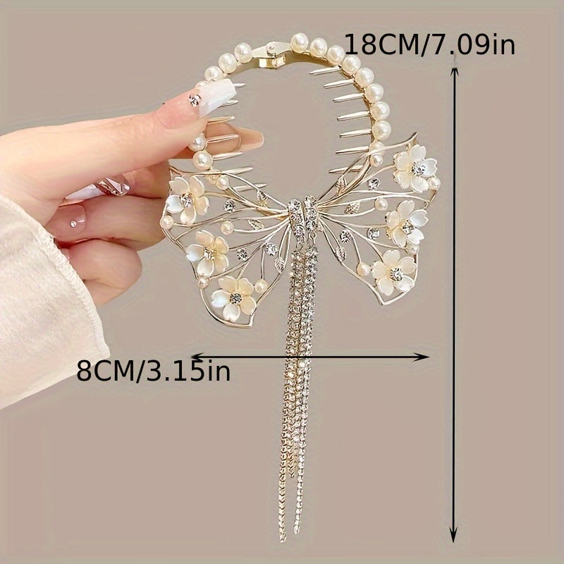 1pc Elegant Flower & Butterfly Tassels Hair Clip, Ideal for Party Holiday Hair Styling, Perfect Gift for Girls