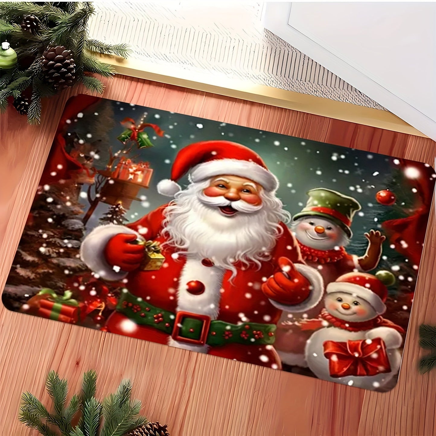 Get into the holiday spirit with our Festive Christmas Theme Door Mat featuring a charming Santa and tree design. This non-slip mat is easy to clean, stain-resistant, and machine washable, making it perfect for any room in your home or office. Its