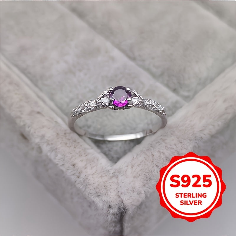 Stylish 925 Sterling Silver Anniversary Ring featuring Synthetic Purple Gemstone – Great for both Formal and Everyday Occasions, Set with Four Prongs and Synthetic Zirconia, Representing February Birthstone, Perfect for Gifting at Special Events and