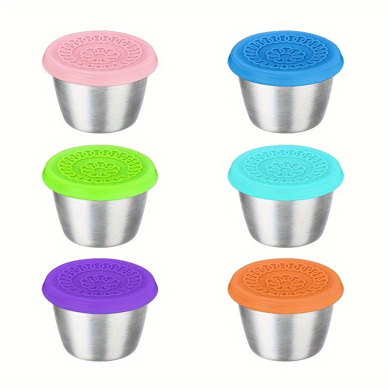 Stainless steel salad sauce containers with leakproof lids, ideal for lunch, dipping sauces, and picnics.