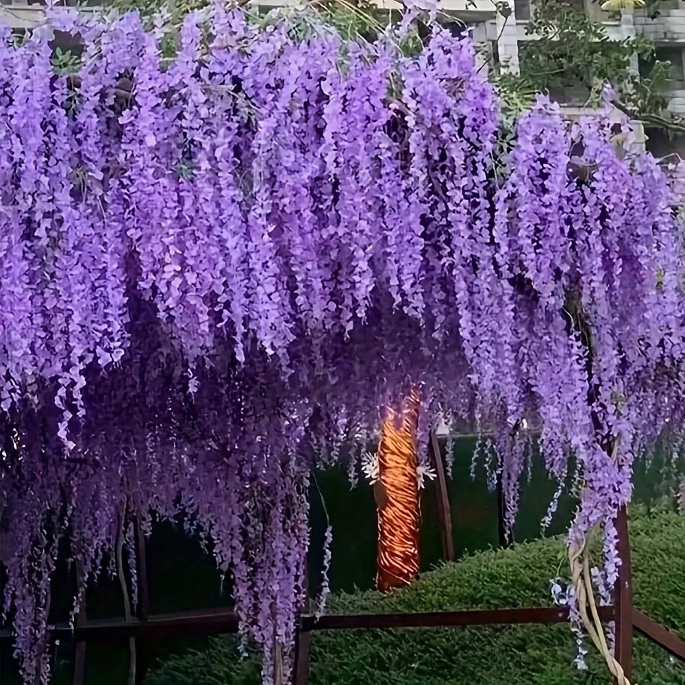 10 artificial wisteria garlands for indoor/outdoor decor, made of plastic, perfect for weddings and engagements, no electricity or batteries required.