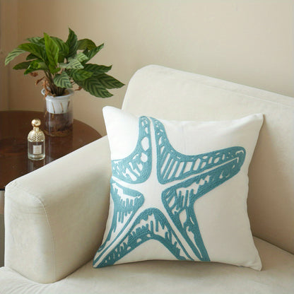 Ocean animal embroidery throw pillow case for living room, bedroom, couch, sofa - 17.72" x 17.72" - single-sided printed.