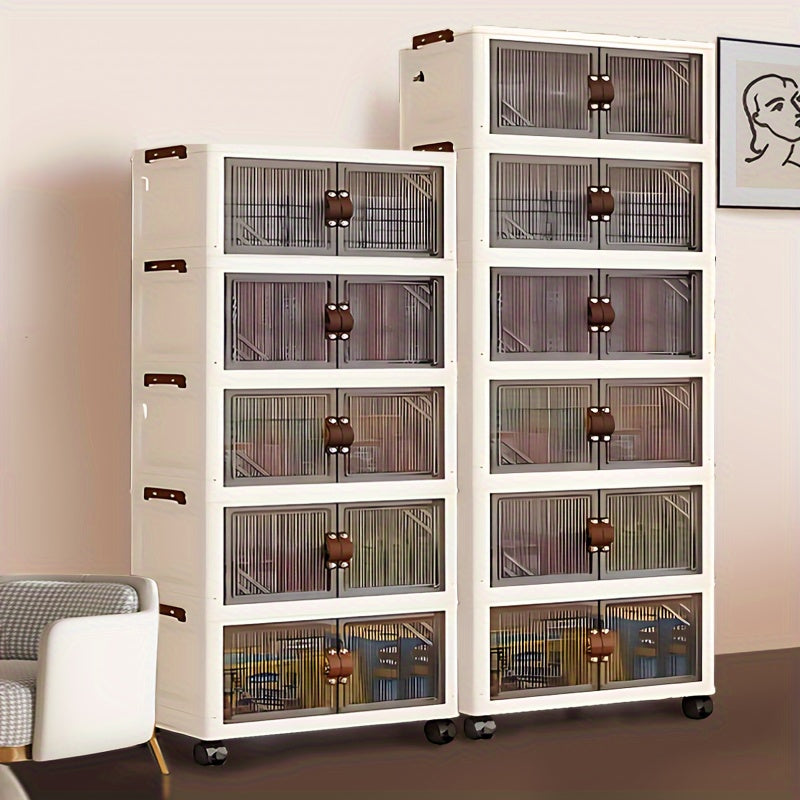 Waterproof storage bins with lids and doors, includes foldable shoe rack.