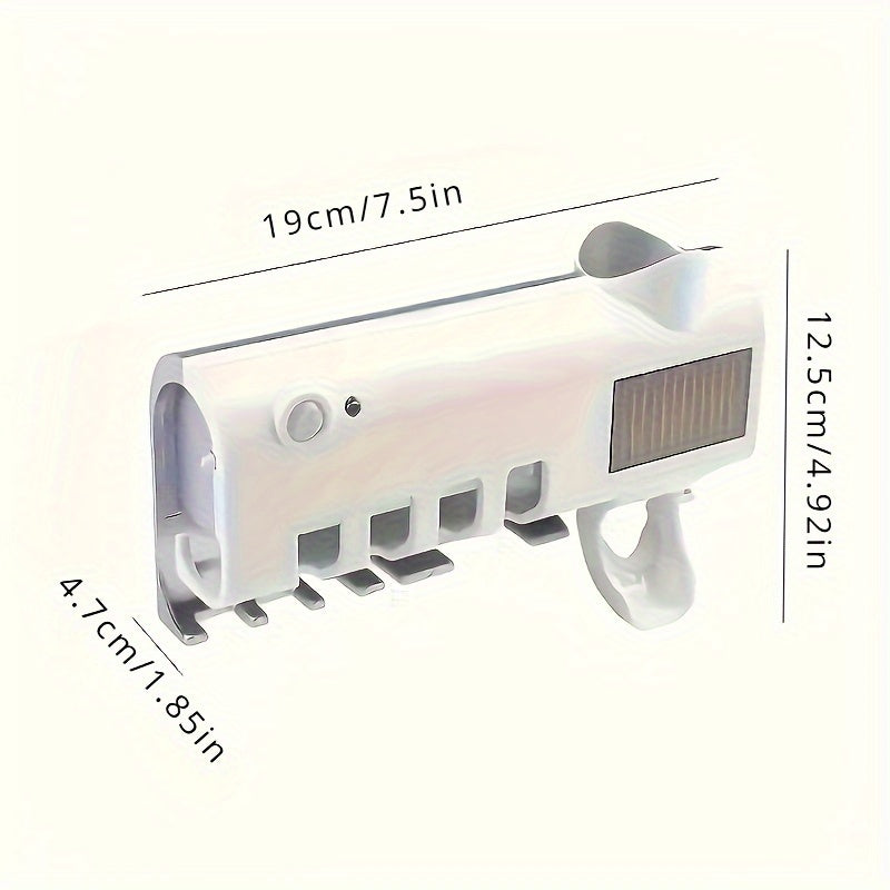 UV Toothbrush Holder with Automatic Toothpaste Dispenser - Wireless, USB Rechargeable, Wall-Mounted, No-Drill Installation.