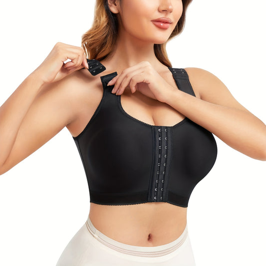 Front Buckle Wireless Bra with Wide Adjustable Straps for Post-Surgical Support