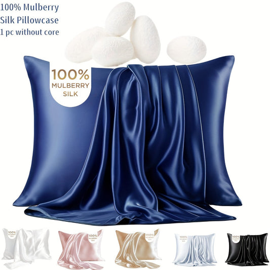 This luxurious navy blue 100% mulberry silk pillowcase features a 19mm silk construction and double-sided design. It is gentle on hair and skin, with a hidden zipper for easy removal. Makes a perfect gift for women, men, and family members. (Pillow core