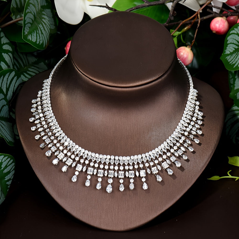 Luxurious 4-Piece Bridal Jewelry Set with Rhinestone Embellishments - Complete Wedding and Party Accessories including Necklace, Earrings, Bracelet, and Ring