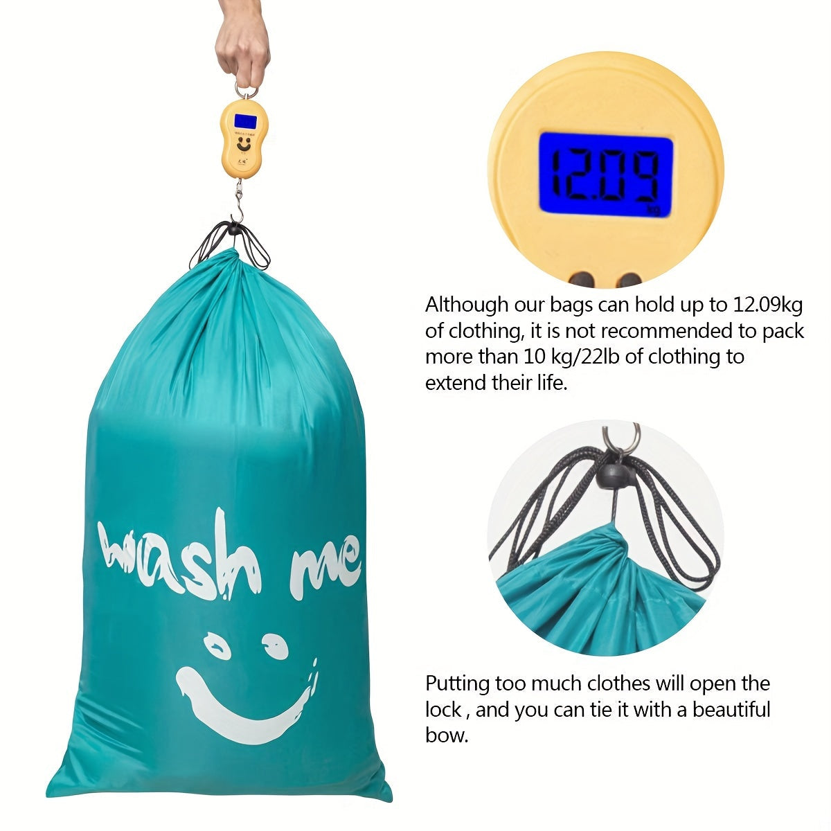 Easily washable travel laundry bag made from durable nylon fabric. Features a cylindrical design with a drawstring closure to keep dirty clothes organized. Conveniently fits in laundry hamper or basket, perfect for on-the-go laundry needs.