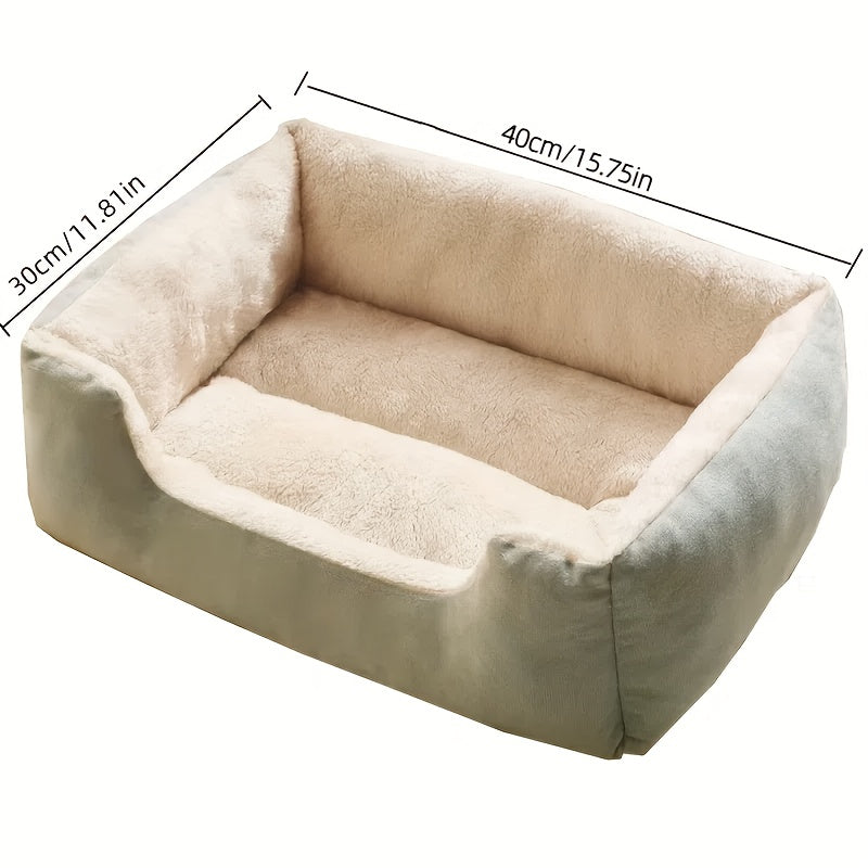 Cozy plush pet sofa bed for cats and small dogs in gray with modern design. No assembly required, perfect for indoor comfort.