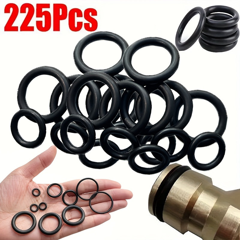 225pcs Premium Rubber O-Ring Assortment Kit - 18 Sizes, Oil-Resistant & Durable Sealing Gaskets for Plumbing, Automotive, Mechanics - Ideal for Air/Gas Connections, with Reusable Storage