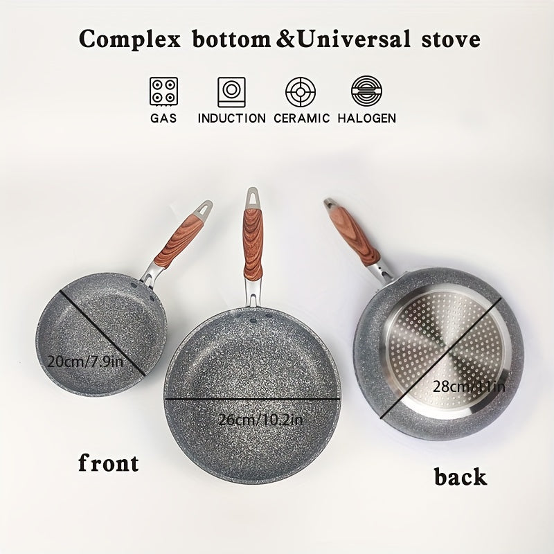 1-piece Cornstone flat bottom frying pan that is also a non-stick pan, milk pot, and soup pot. This home cookware is compatible with induction cookers.